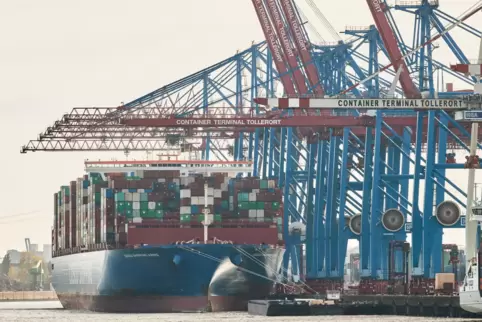 Ein Containerschiff am Terminal Tollerort. Das chinesische Unternehmen Cosco will Anteile an dem Terminal erwerben.