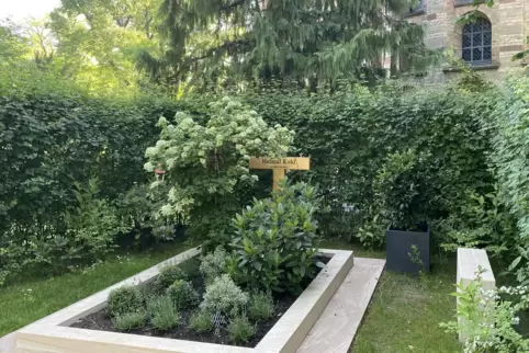 Noch mit Holzkreuz: Grab von Helmut Kohl. 