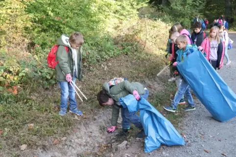 Viel zu tun im Wald: die Schüler der Matzenbergschule bei ihrem Einsatz zwischen Windsberg und Gersbach.