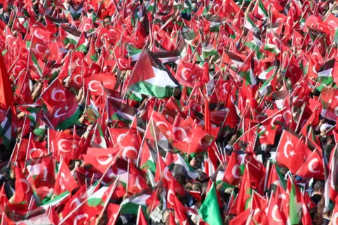 Meer von Fahnen: Auf der Palästina-Kundgebung der türkischen Regierungspartei AKP sprach auch Präsident Erdogan. 