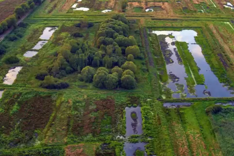 In einem Dorf im Moorgebiet von Dithmasrchen – hier ein Luftbild des ehemaligen Moorlands der Region – spielt Helga Bürsters Rom