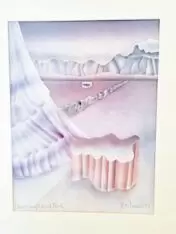 Bild 7, Original von Rainer Stocke, Titel Landschaft, Technik Kreide und Gouache auf Karton, Maße 71 cm hoch, 60 cm breit. VHS 1