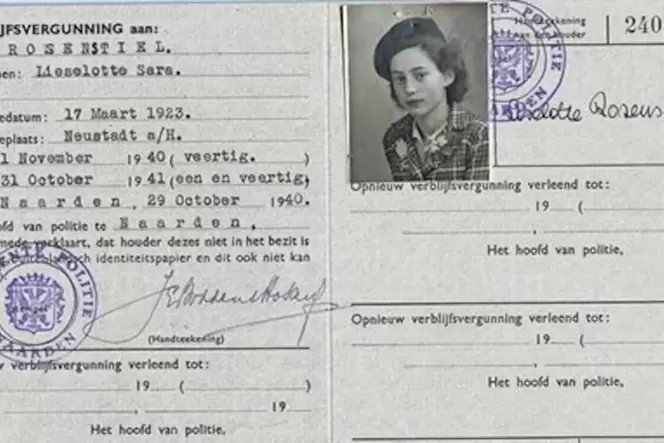 Lieselotte Rosenstiel konnte zunächst mit ihrer Familie in die Niederlande fliehen – das Foto zeigt ihre Aufenthaltsgenehmigung