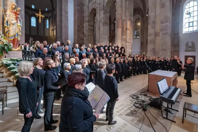 Rund 100 Sängerinnen und Sänger erfüllen den Dom mit ihrem Klang: eine Impression von »Baden schaut über den Rhein«.