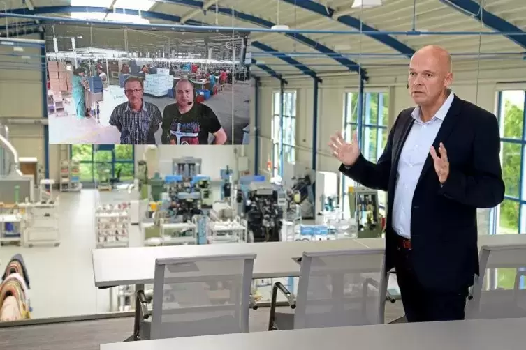 Schneller Weg nach Asien dank neuer Technik: Geschäftsführer Jürgen Cölsch (rechts) konferiert per Videowand mit den Technikern 