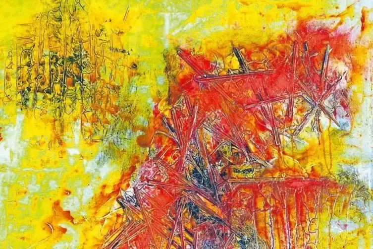 Werner Gräßer setzt ganz auf die Wirkung der Farbe, hier in seinem Acrylgemälde „Yellow-Red“, das in Homburg zu sehen ist.
