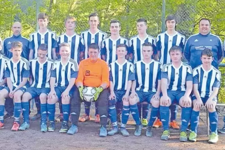 Mit diesem Team schaffte die SG Rieschweiler den Aufstieg in die B-Junioren-Landesliga Westpfalz: (stehend von links) Torwarttra