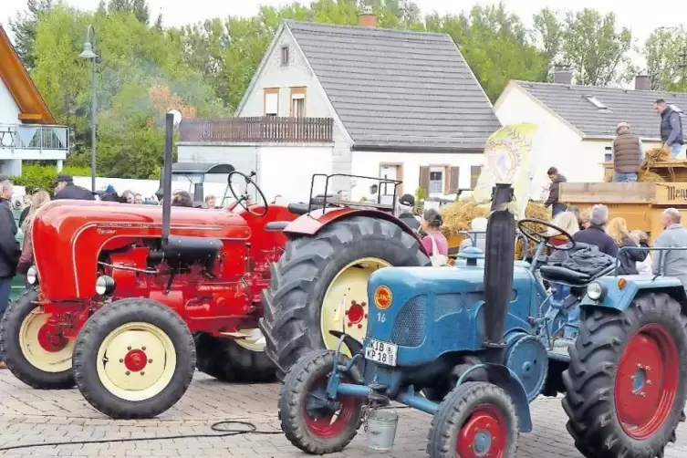 Die historischen landwirtschaftlichen Geräte und Traktoren finden in Schneckenhausen immer interessierte Betrachter.