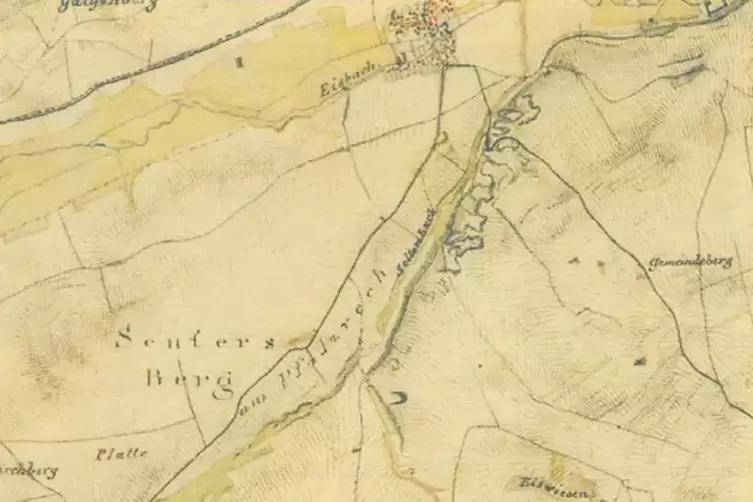 Die Karte aus dem Jahr 1836 listet insgesamt sieben Steinbrüche in Kastenlinien entlang des Seltenbachs auf.