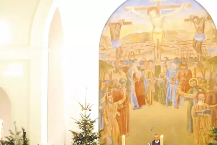 Stellt Hitler an den Pranger: Fresko in der Ludwigskirche.