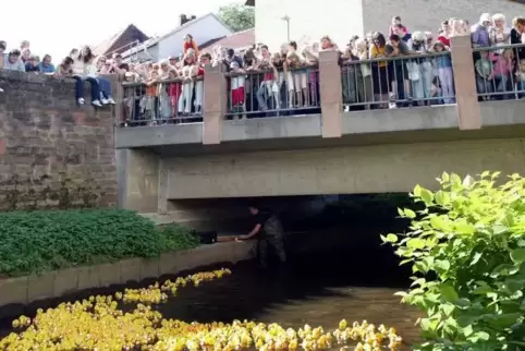 Soll verschoben werden: Instandsetzung der Salzturmbrücke (hier beim Entenrennen 2006). Soll verschoben werden: Instandsetzung der Salzturmbrücke (hier beim Entenrennen 2006).