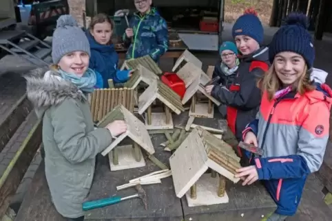 Bei der Winterwerkstatt der Kreisjugendpflege am Hauensteiner Grillplatz bastelten die Kinder Futterhäuschen. 