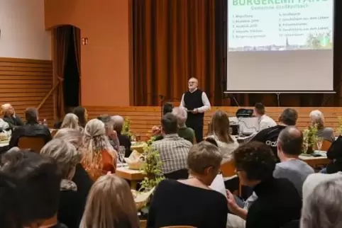 Paul Schläfer bei seiner Ansprache. Der FWG-Mann ist seit Juni 2019 Ortsbürgermeister von Großkarlbach.