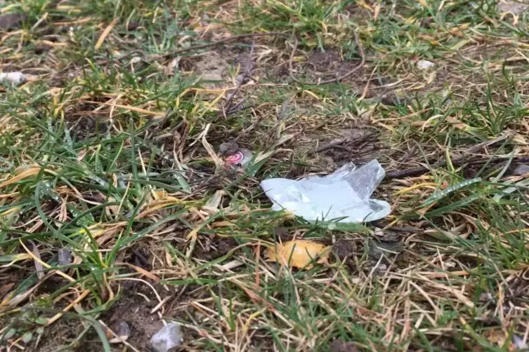 Scherben liegen auf dem Rasen des TuS Altrip. 