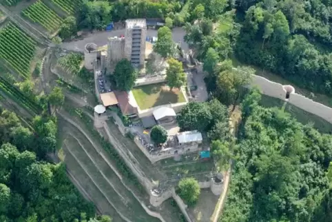 Aufnahme aus der Luft: die Wachtenburg. 