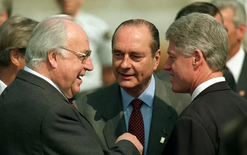 Helmut Kohl mit Jacques Chirac und Bill Clinton.