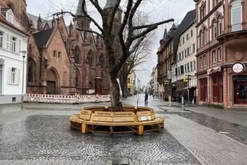 „Lebendige Räume“ steht auf der Bank. Die Innenstadt von Kaiserslautern bietet das blanke Gegenteil. 