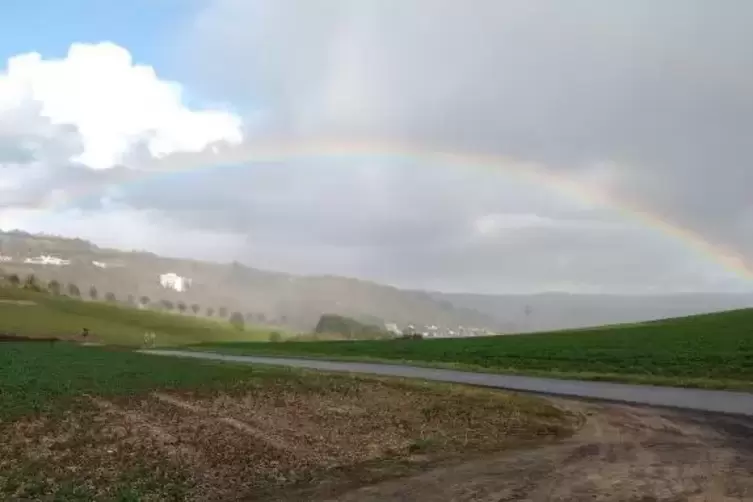 Einen Regenbogen hat Sandra H&ouml;lker &uuml;ber Rockenhausen &bdquo;eingefangen&ldquo;.