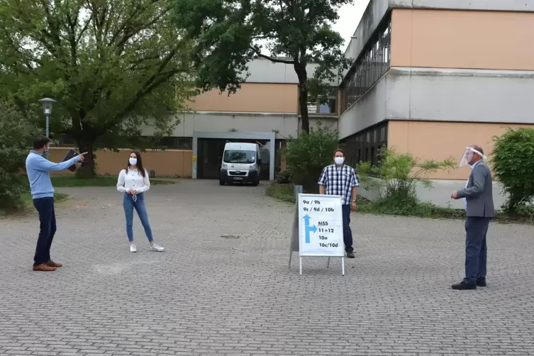 Auf dem Schulhof gilt Abstands- und Maskenpflicht.