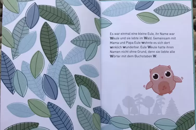 Sch&ouml;ner Text, sch&ouml;ne Illustrationen: die erste Seite von &bdquo;Eule Weule sucht das Gl&uuml;ck&ldquo;.