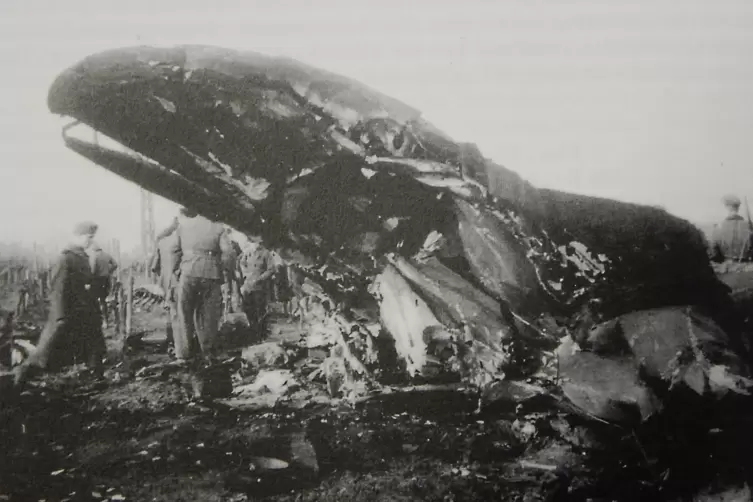 Wie ein gestrandeter Pottwal ragt der Rumpf des amerikanischen Bombers aus dem Weinberg bei Ranschbach. Klaus Diehls Vater behan