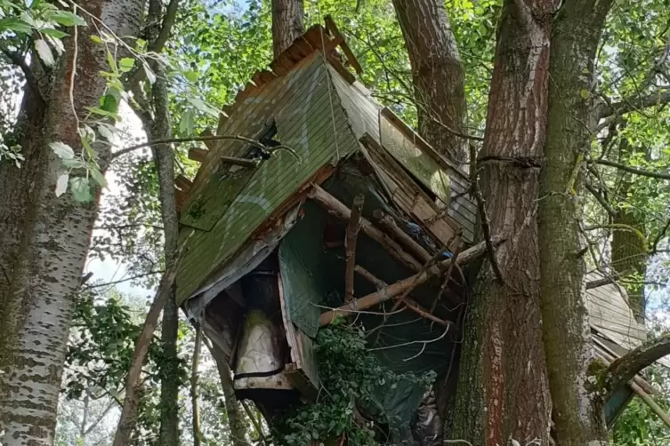 Verlassen: ein eingest&uuml;rztes Baumhaus. 
