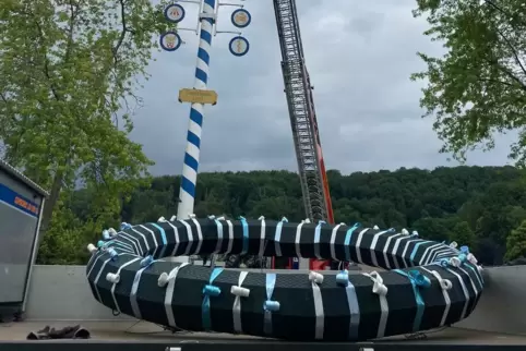 Gleich erhebt er sich in die Lüfte: Maikranz in Oberwürzbach. Gleich erhebt er sich in die Lüfte: Maikranz in Oberwürzbach.
