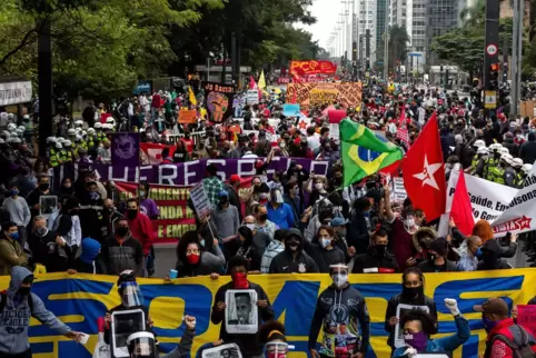 Der gewaltsame Tod des schwarzen US-Amerikaners George Floyd löste weltweit Proteste aus – so auch in Sao Paulo/Brasilien (Foto)
