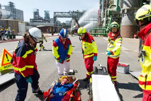 Schadensübungen finden bei der BASF regelmäßig statt. Das Bild zeigt ein Training im vergangenen Jahr.