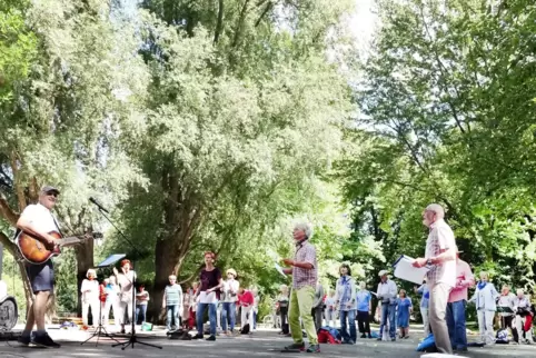 Im März hatte Andy Dodts (links, mit Gitarre) Chor für Über-65-Jährige zum letzten Mal geprobt. Im Volkspark trafen sich die Sän