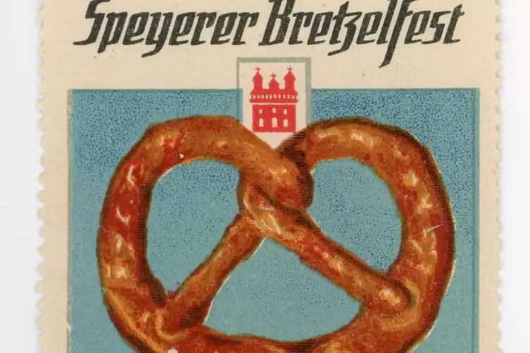 Teil der Ausstellung: Mit dieser Reklamemarke wurde 1913 für das „Bretzelfest“ geworben. 