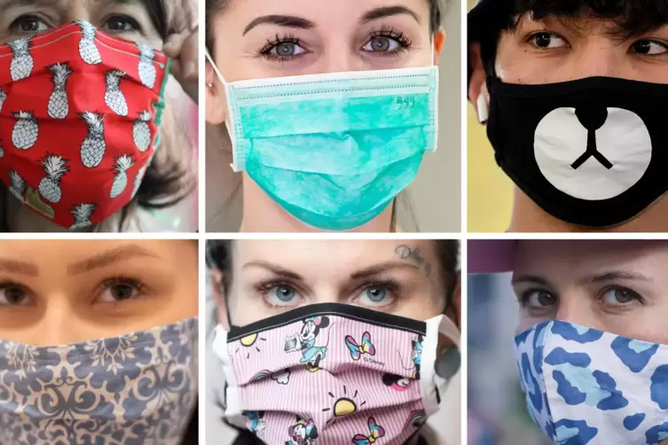  Verschiedene Masken, die in der Öffentlichkeit zum Schutz gegen die Ausbreitung des Coronavirus getragen werden.