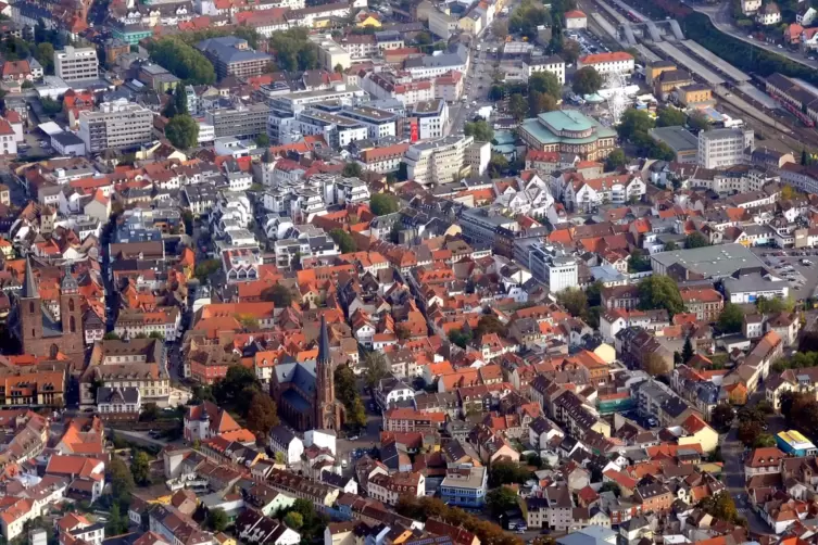 Stadt Neustadt aus der Vogelperspektive.