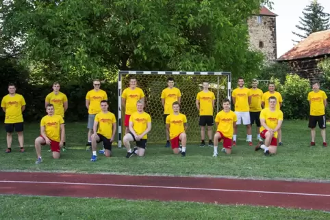 Ab in die Verbandsliga: Die HSG Eckbachtal II mit (hinten von links) Timo Kluzik, Silas Rogawski, Nikolas Räuber, Till Noack, To