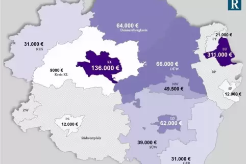  Zweibrücken: 7000 Euro, Kreis Südwestpfalz: 7700 Euro (nachgereicht). Betrag aller Bußgeldbescheide in Kreis/Stadt von April bi