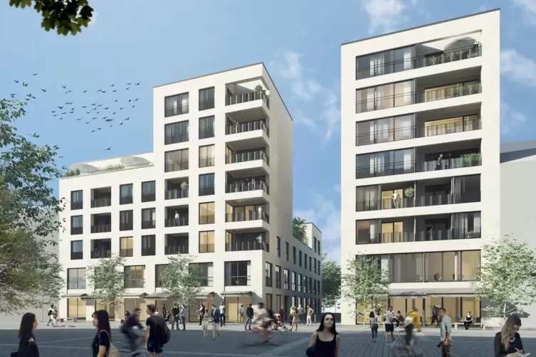 Neue Visualisierung des im Bau befindlichen GAG-Projekts in der Bismarckstraße (Innenstadt). 15,1 Millionen Euro werden für das 