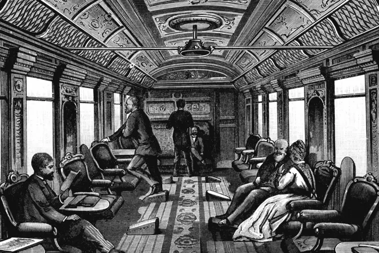 Die Wagen des Orient-Express waren fürstlich ausgestattet, wie dieser Holzschnitt von 1895 zeigt. Im Speisewagen dinierte man kö