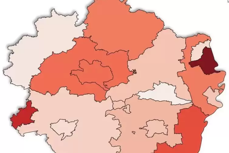 Corona-Infektionen pro 100.000 Einwohner in der Pfalz.