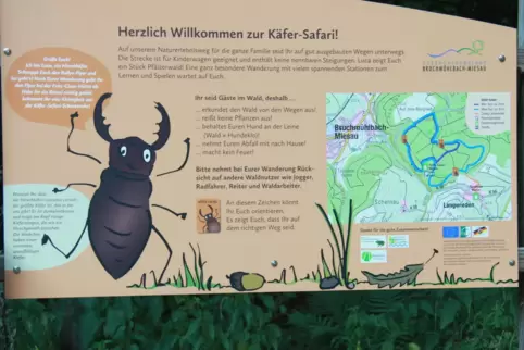 Eine Info-Tafel zeigt die Strecke der Käfer-Safari.