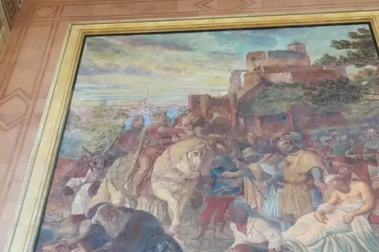 Belagerung von Alt-Eberstein: Das Bild an der Wand der Trinkhalle in Baden-Baden hat einen Bezug zu Speyer.