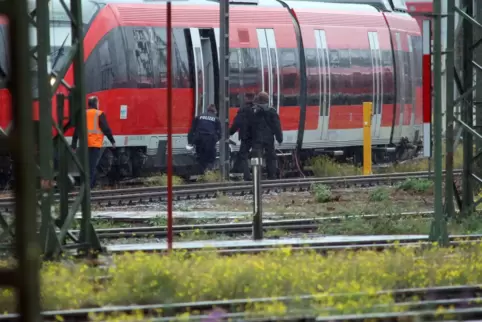 Die abgestellte Regionalbahn wird untersucht.