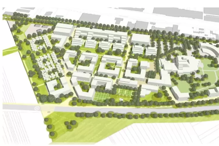 So sieht der Entwurf der Heinrich-Pesch-Siedlung an der Mannheimer Straßen zwischen den Stadtteilen West und Oggersheim aus.