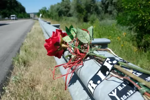 Unweit der Unfallstelle erinnert eine Rose an den verstorbenen 13-Jährigen. Die Rose wurde ein Jahr nach dem Unfall an die Leitp