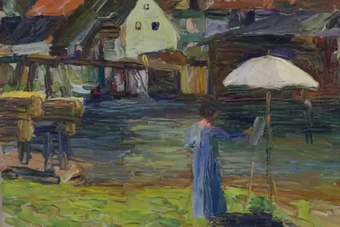 Wassily Kandinsky: „Kallmünz – Gabriele Münter beim Malen I“, Sommer 1903. 