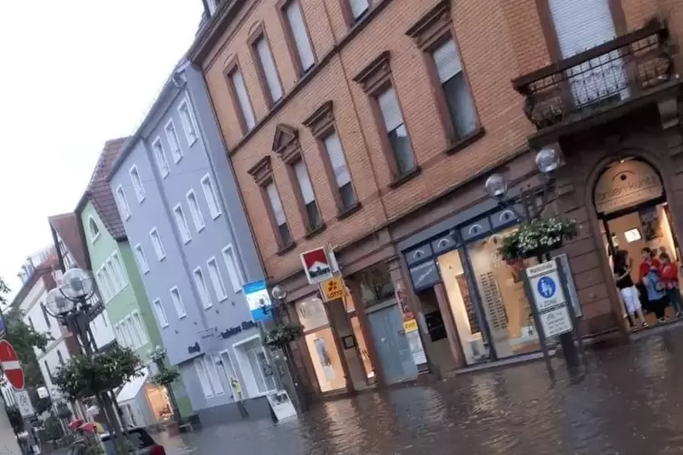 Hochwasser hatte bereits die Landauer Innenstadt erwischt. 