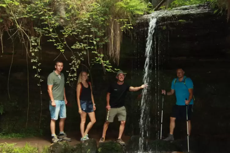 Trotz Trockenheit pl&auml;tschert der Wasserfall noch.