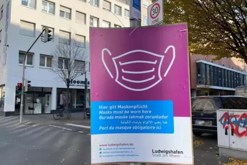 Hinweisschild in der Ludwigshafener Innenstadt.