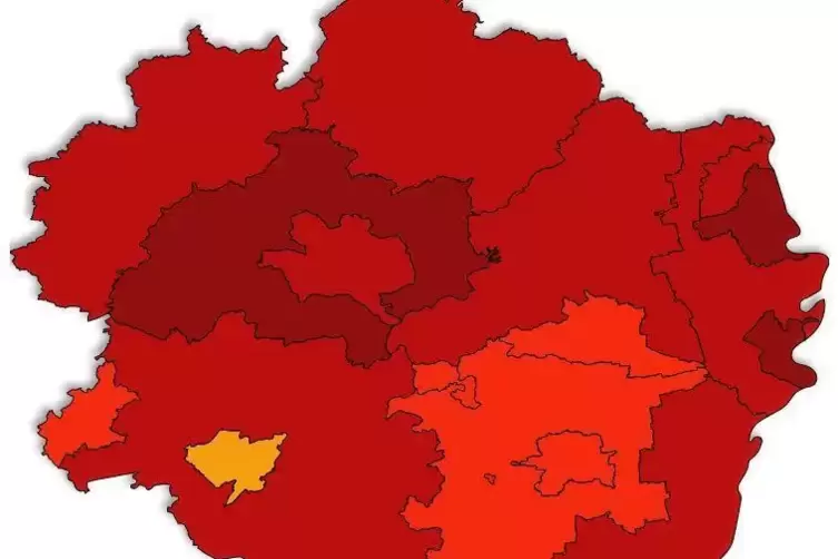 In der Pfalz befindet sich am Mittwoch nur Pirmasens unterhalb der Grenze von 50 beim Inzidenz-Wert.