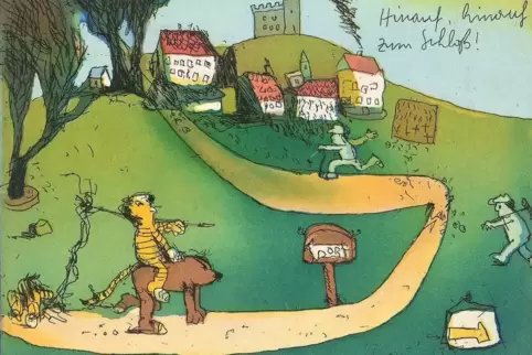 Exklusiv für Neustadt: Die Farbradierung „Hinauf, hinauf zum Schloss!“ schuf Janosch auf Gerhard Hofmanns Anregung hin extra für