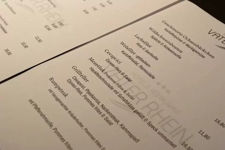 Die Speisekarte der Mitnahme-Gerichte im &bdquo;Vater Rhein&ldquo;. 